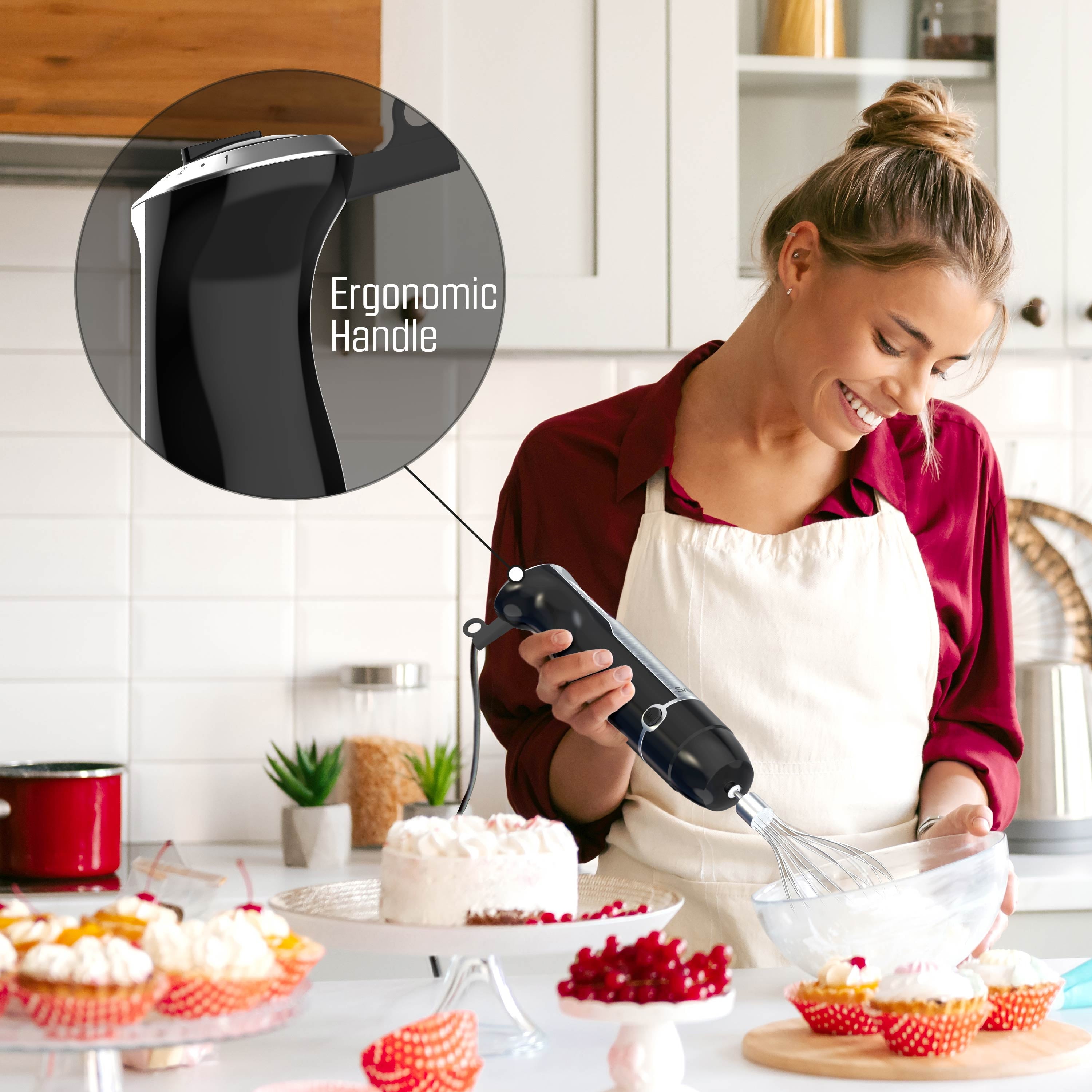 Portable Immersion Blender Set with 3 Attachments for Blender, Whisk and Frother, Black