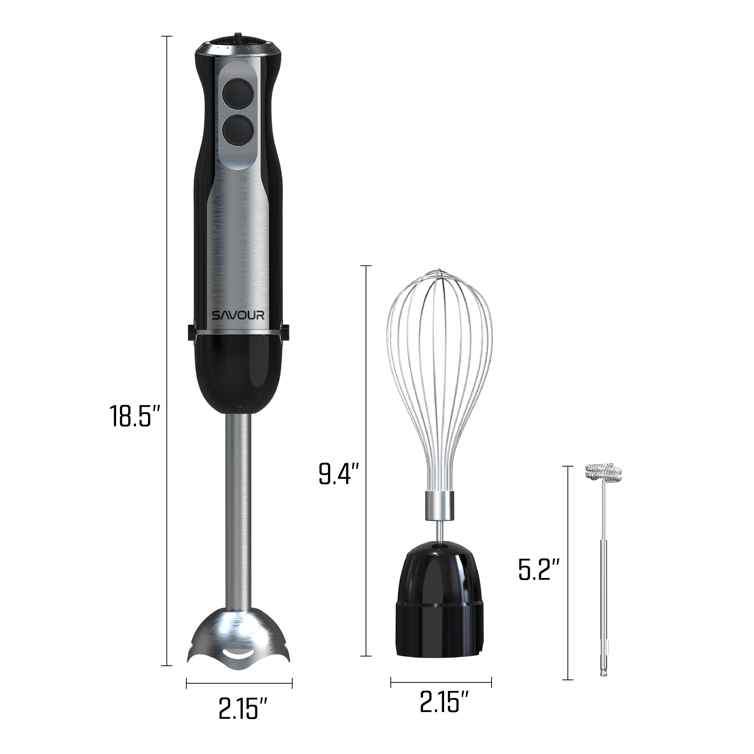 Portable Immersion Blender Set with 3 Attachments for Blender, Whisk and Frother, Black