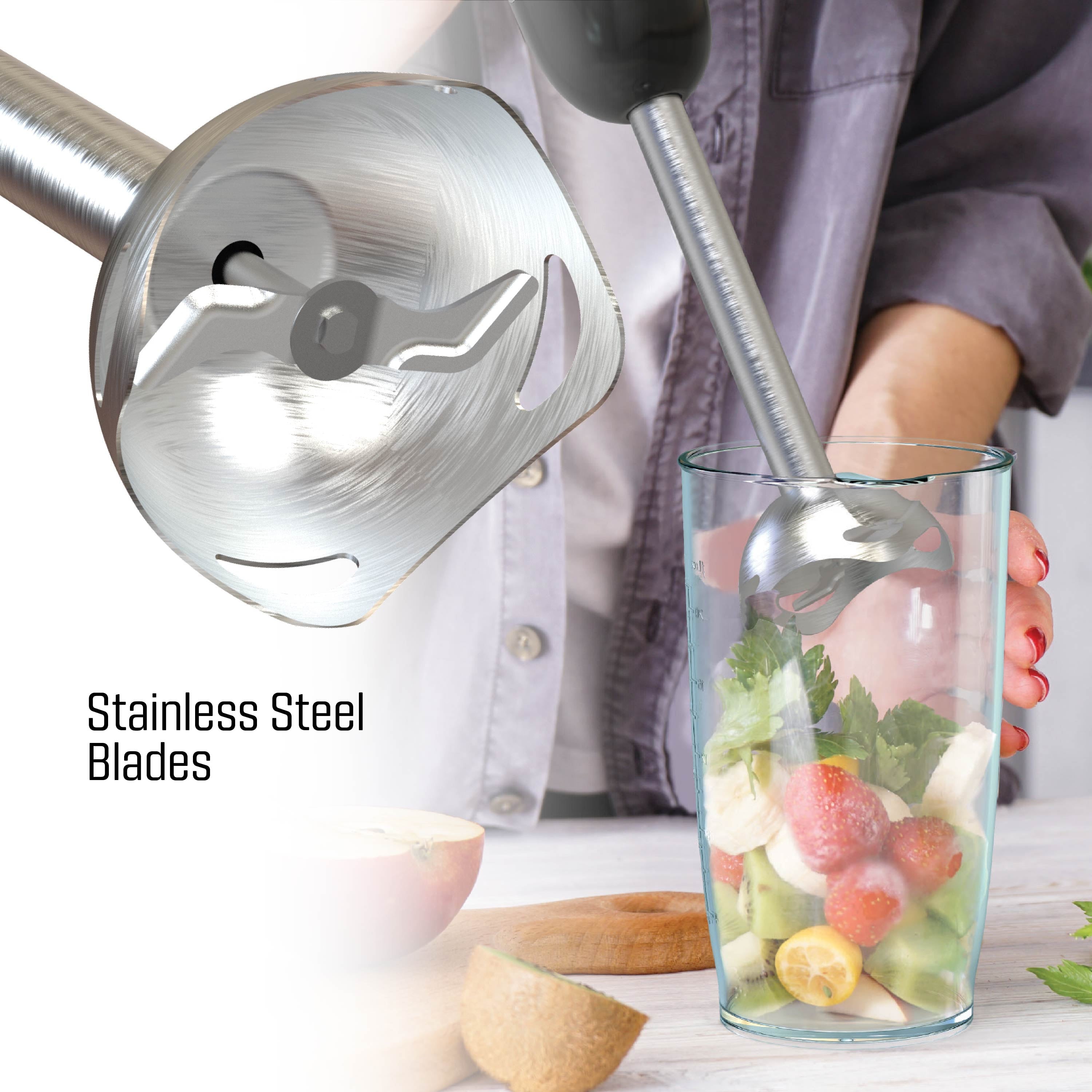 Portable Immersion Blender Set with 3 Attachments for Blender, Whisk and Frother, Black