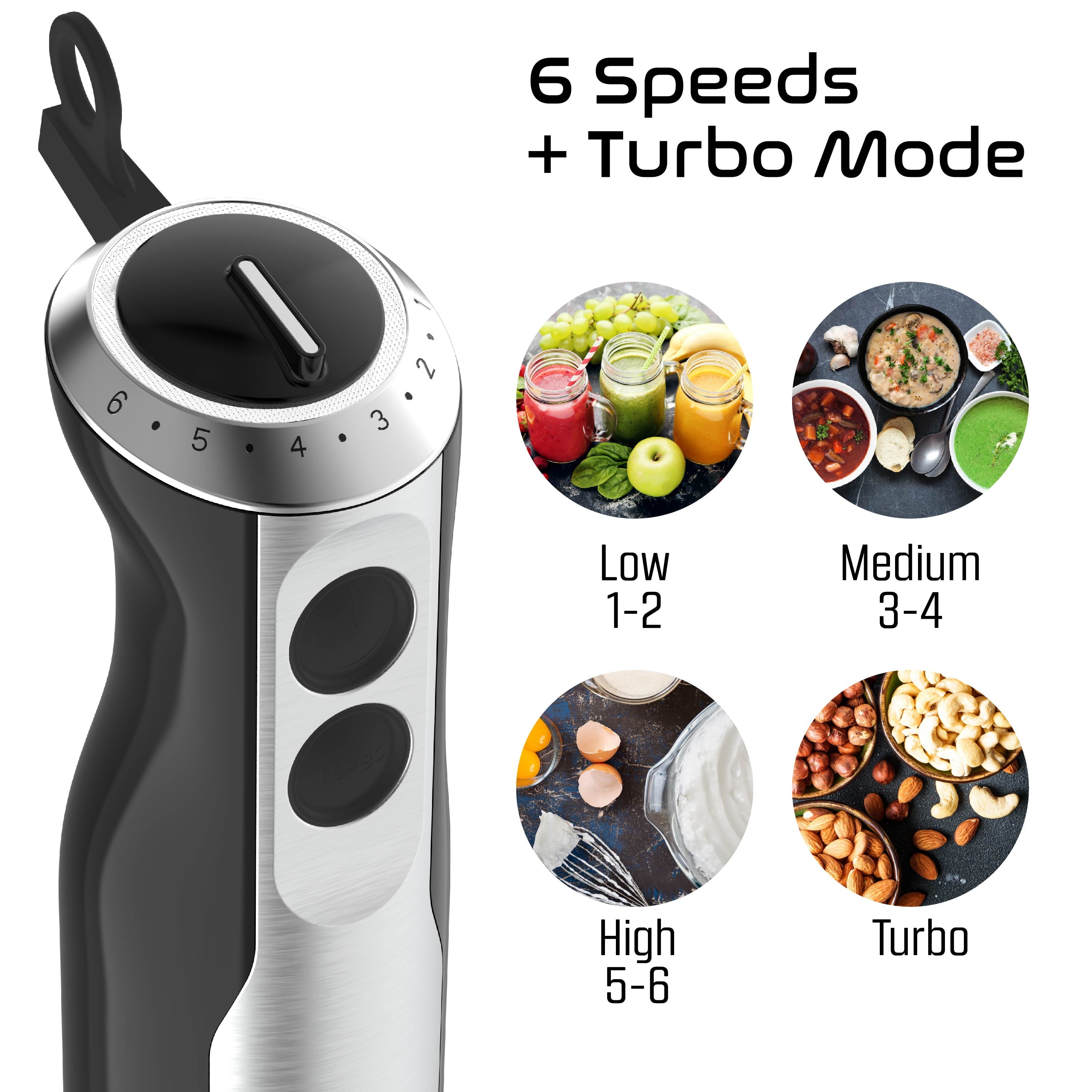 Portable Immersion Blender Set with 3 Attachments for Blender, Whisk and Frother, Black