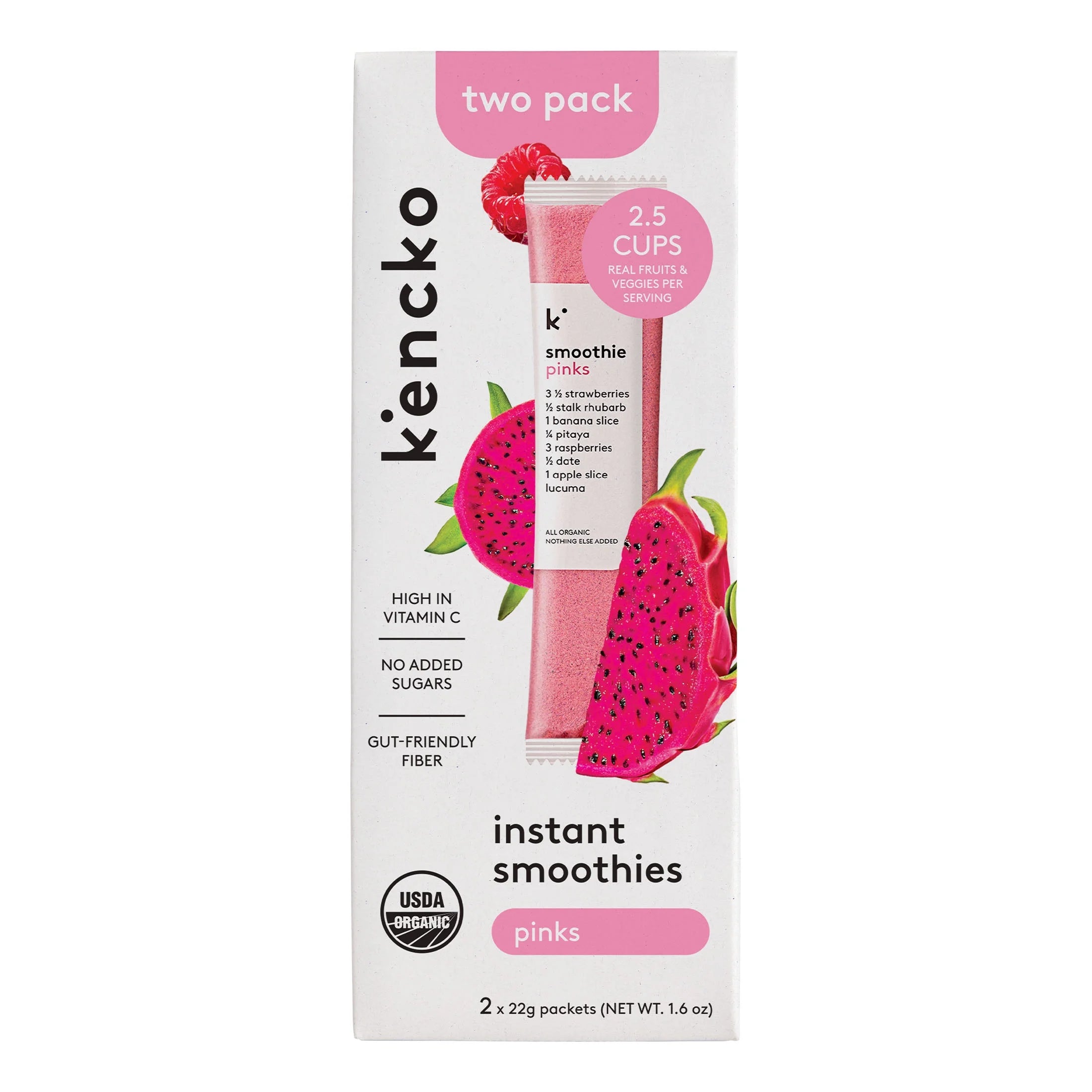 Pinks Organic Instant Fruit & Veggie Smoothie Two Pack, Powdered Drink Mix, .78 Oz
