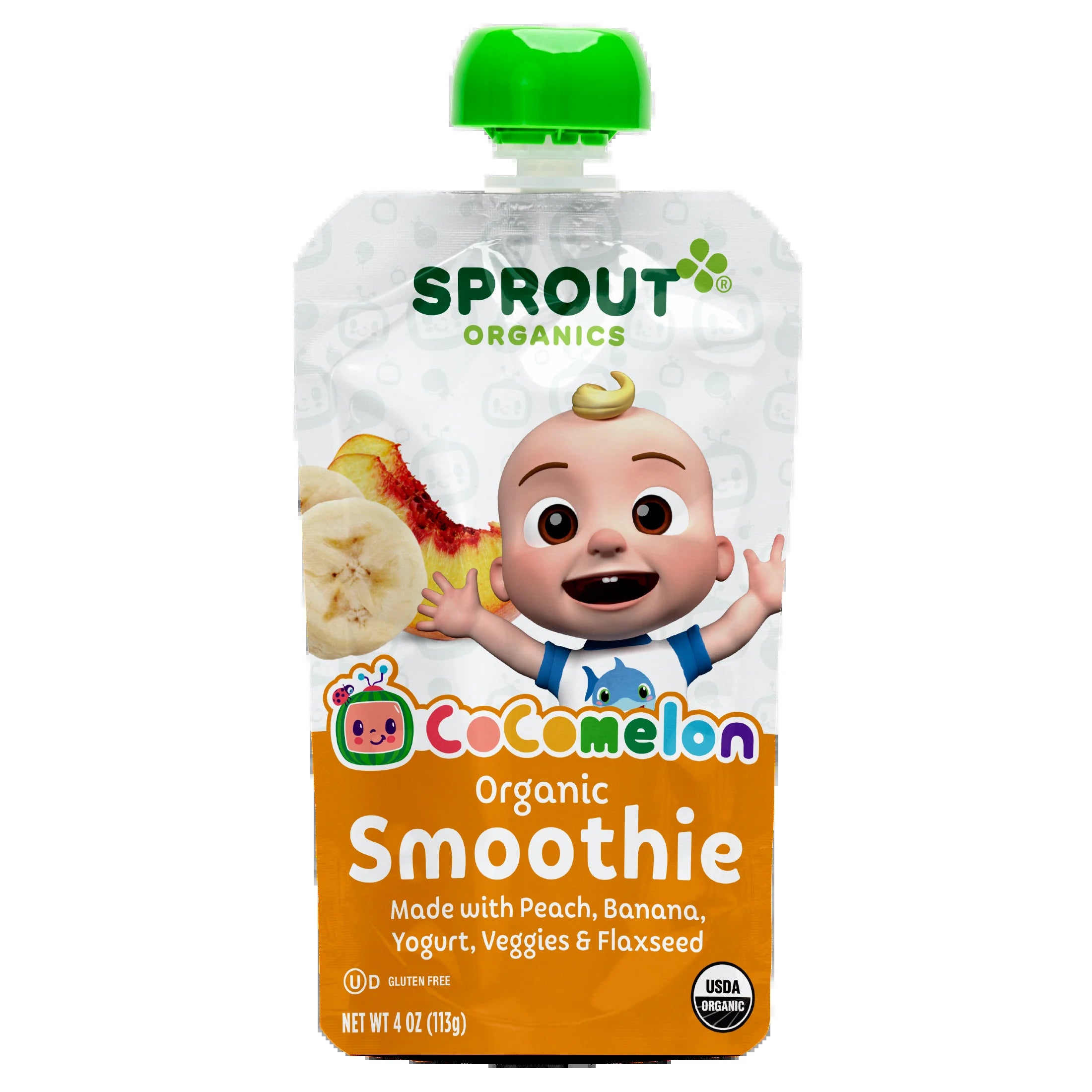 Cocomelon  Toddler Food, Organic Peach Banana Smoothie, 4 Oz Pouches (6 Pack)