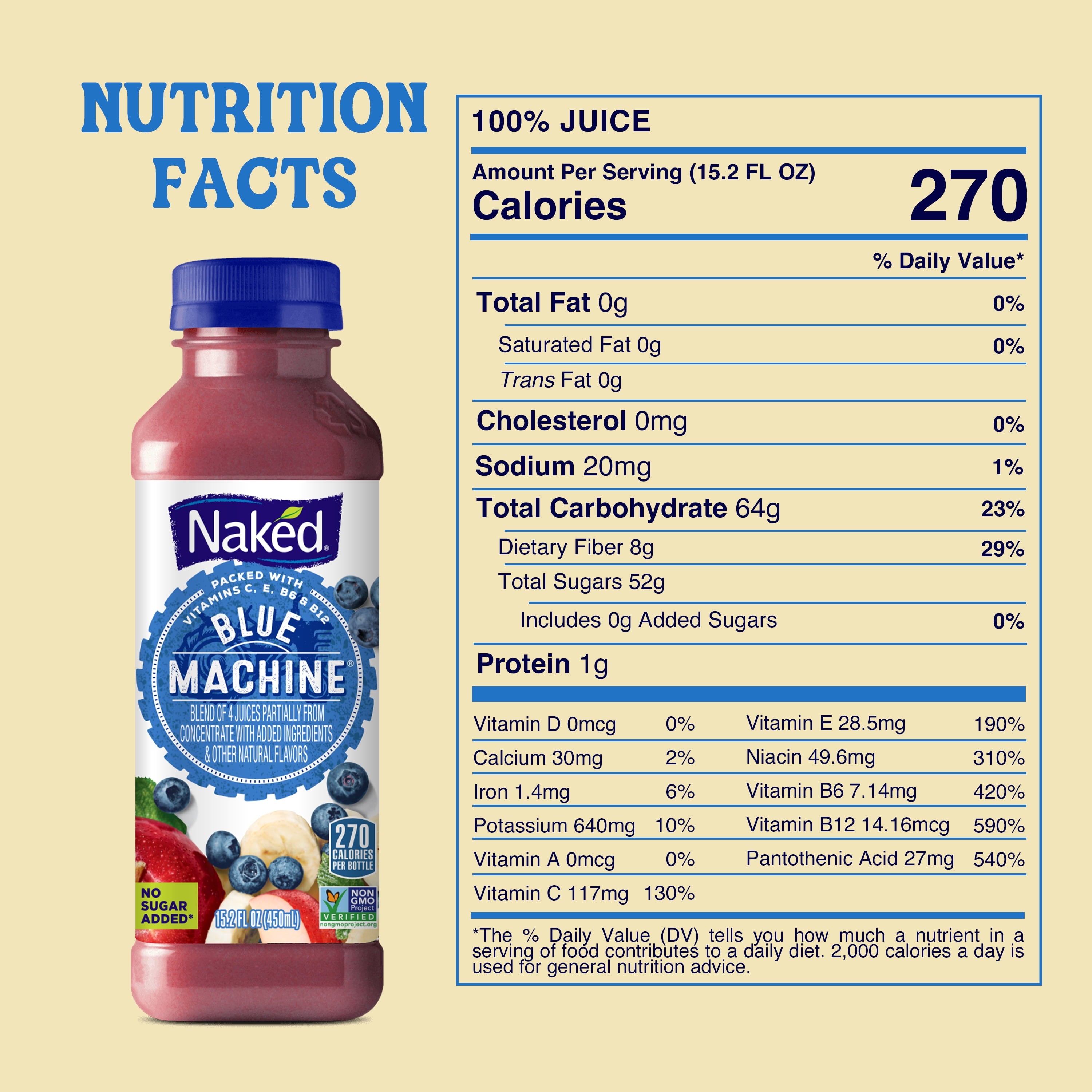 Juice Blue Machine Blend 100% Juice Smoothie - Vegan, Plant-Based, Non-Gmo, Made with Real Fruit, 15.2 Fl Oz