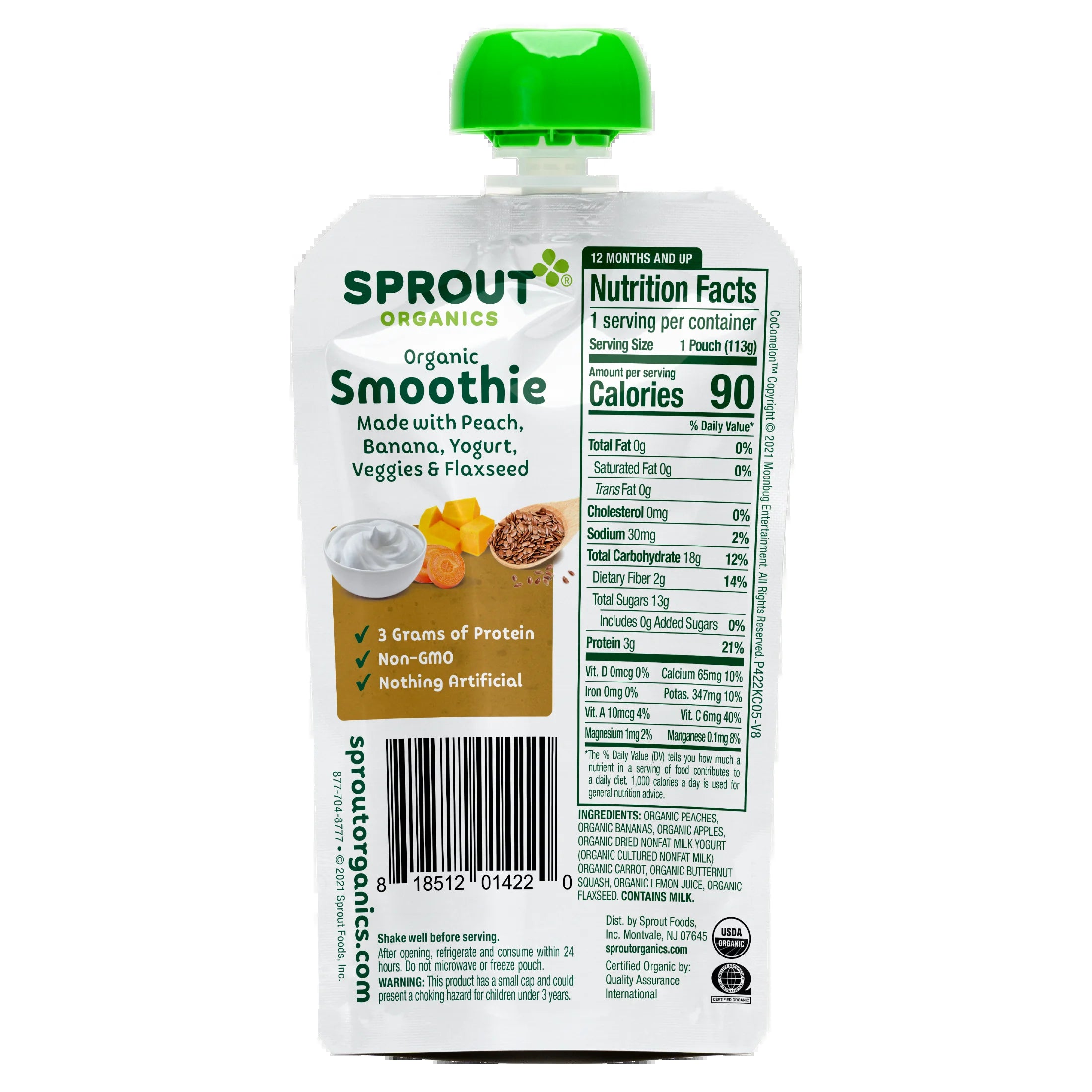 Cocomelon  Toddler Food, Organic Peach Banana Smoothie, 4 Oz Pouches (6 Pack)