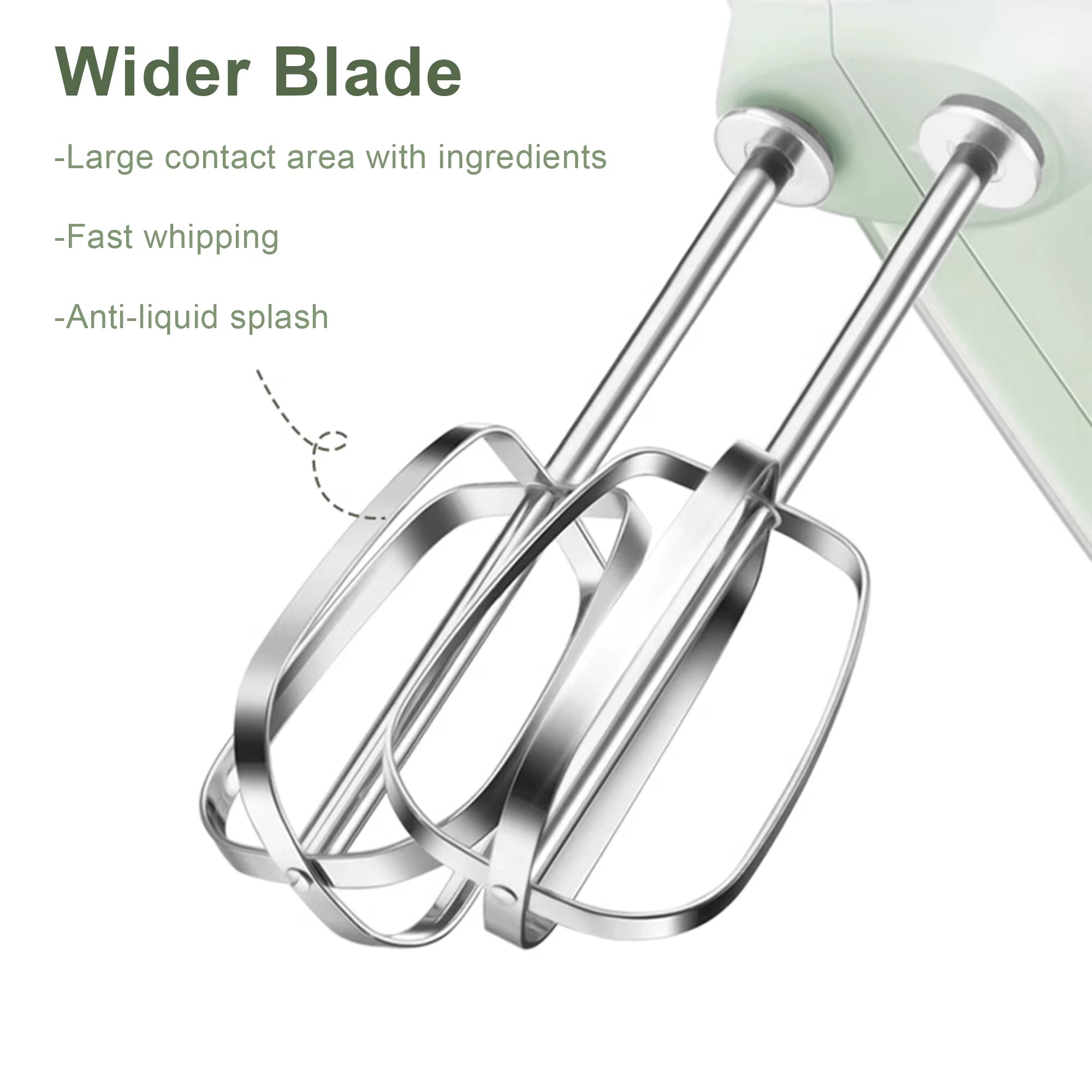 " Hand Mixer SF-7034 .Light Green Appearance, Fresh Color .New Food Grade High Strength ABS Materiel .5 Gears Sliding Adj