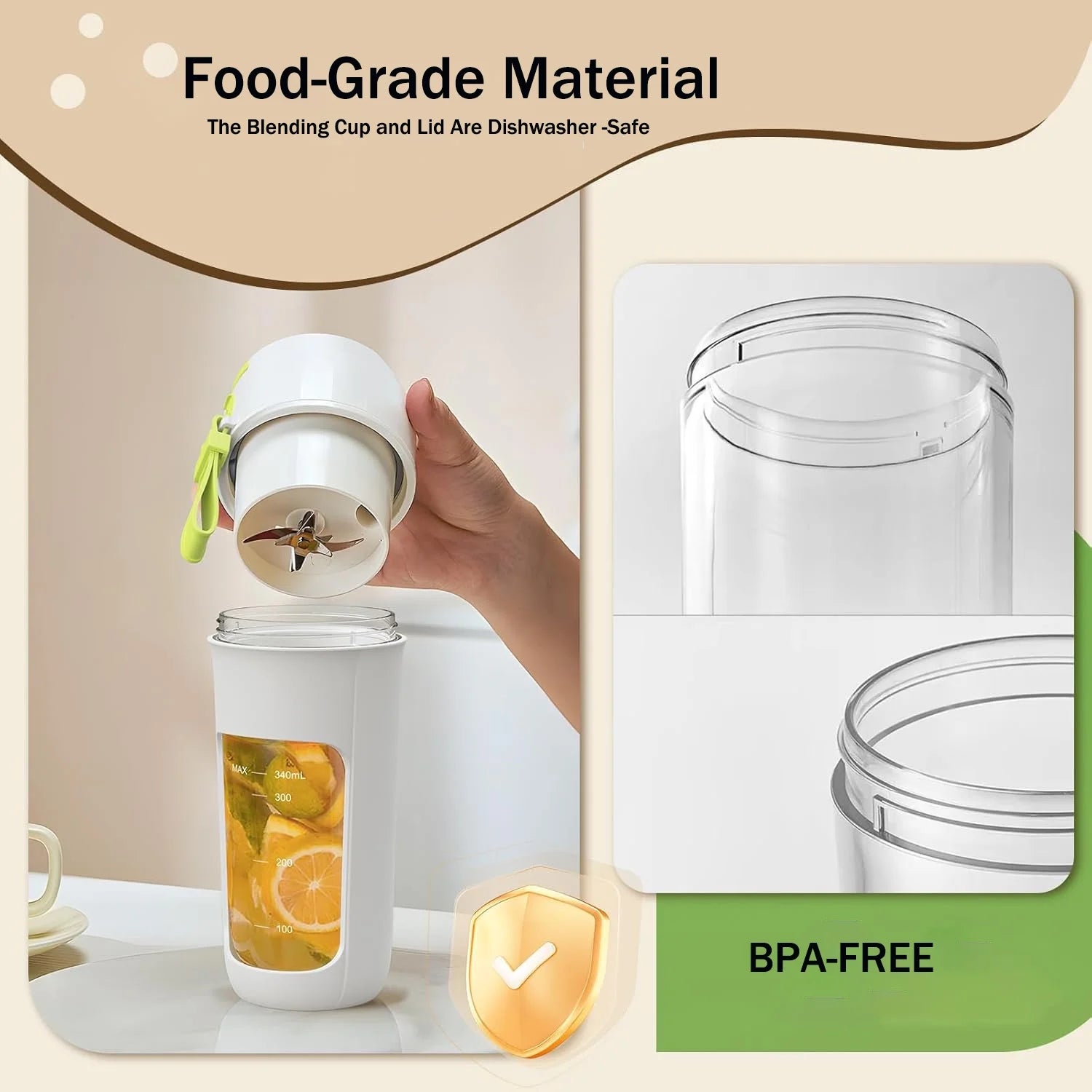 Portable Blender, 340 Ml Personal Juicer Cup,Usb Rechargeable,Household Fruit Mixer for Shakes and Smoothies,Easy to Clean,Bpa Free for Travel, Home and Office