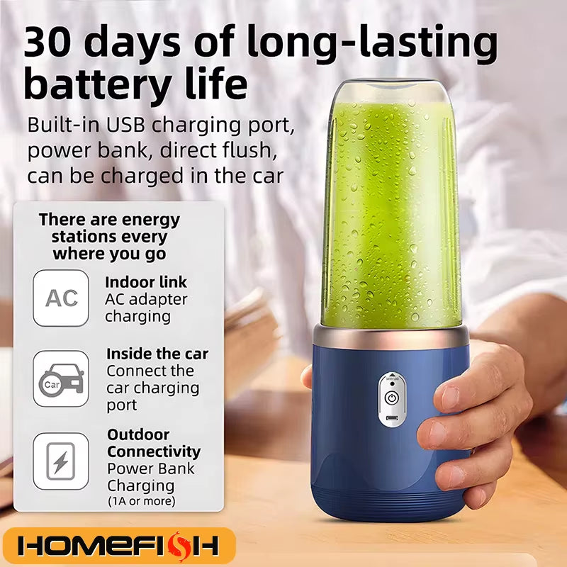 Portable Juicer Blender 400Ml Electric Fruit Juicer USB Charging Lemon Orange Fruit Juicing Cup Smoothie Blender Machine 2Cups