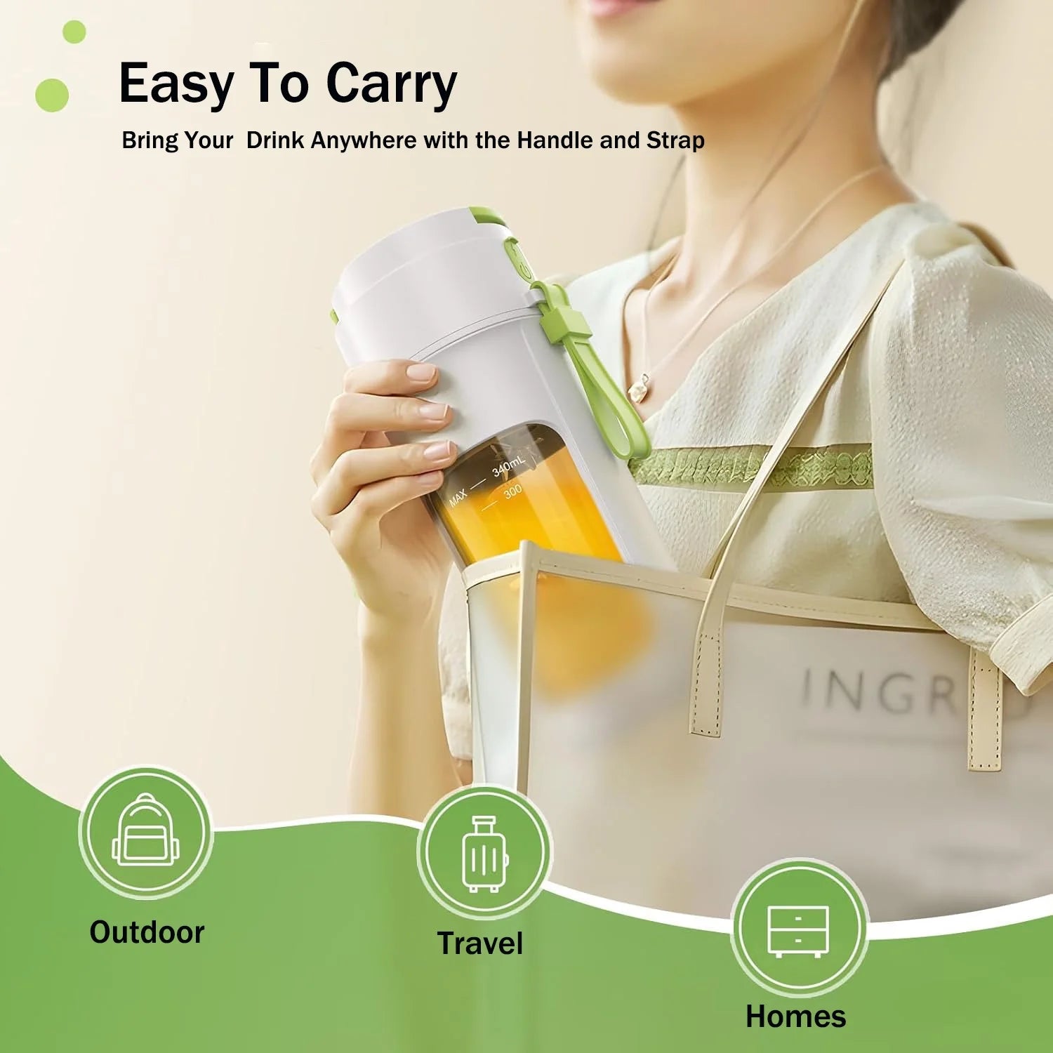 Portable Blender, 340 Ml Personal Juicer Cup,Usb Rechargeable,Household Fruit Mixer for Shakes and Smoothies,Easy to Clean,Bpa Free for Travel, Home and Office