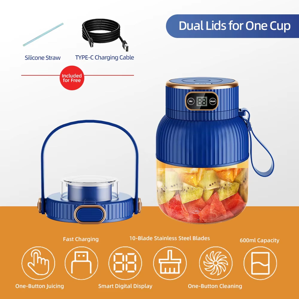Portable Juicer Cup, Multifunctional Portable Juicer with Digital Display USB Rechargeable Electric Blender for /Home/Travel