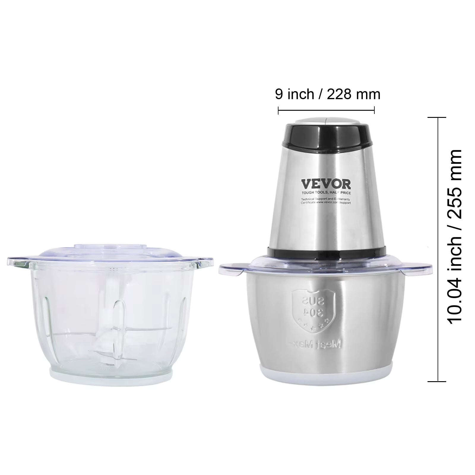 Food Processor Electric Meat Grinder with 4Wing Stainless Steel Blades 8+5 Cup 2 Bowls 400W Electric Food Chopper 2 Speeds