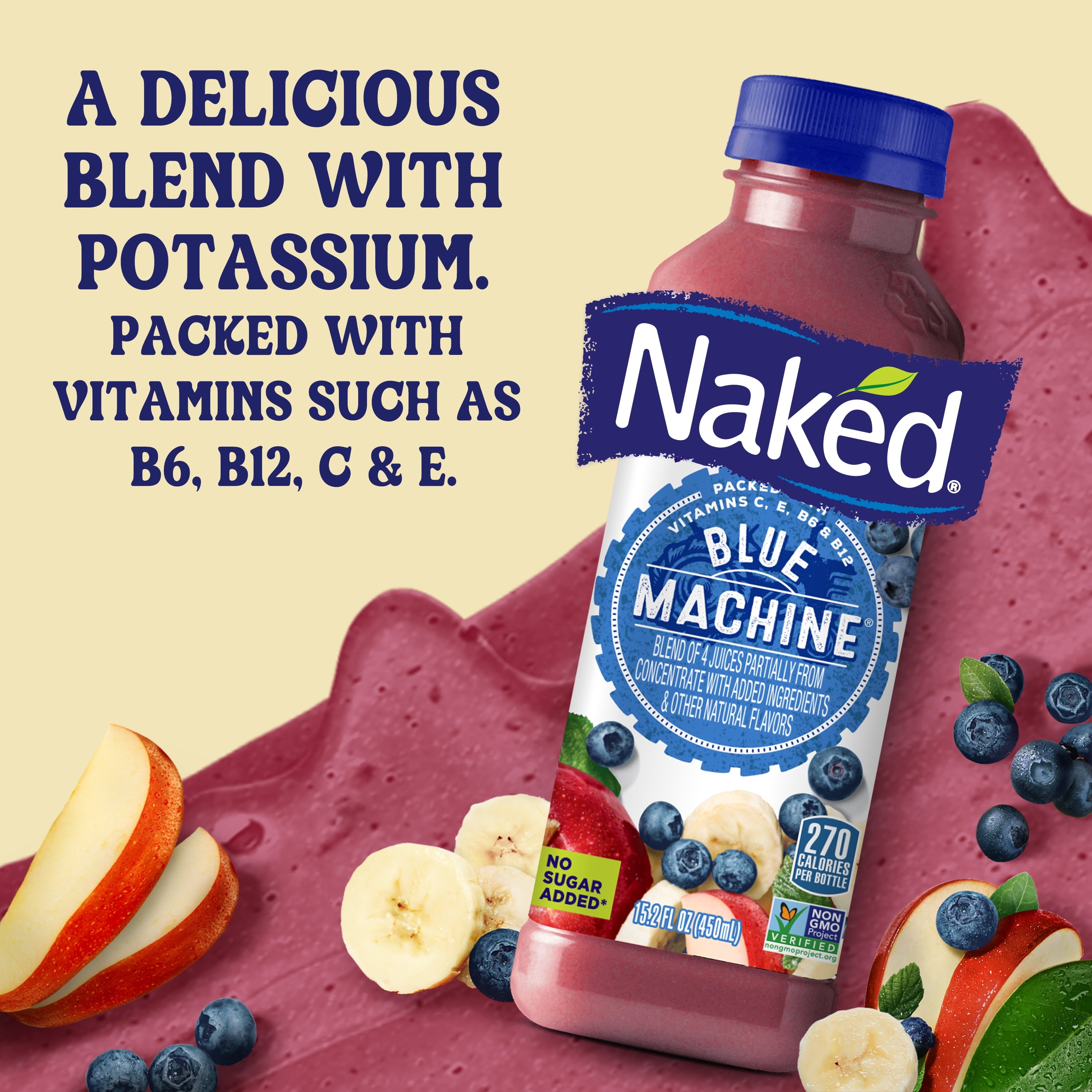 Juice Blue Machine Blend 100% Juice Smoothie - Vegan, Plant-Based, Non-Gmo, Made with Real Fruit, 15.2 Fl Oz