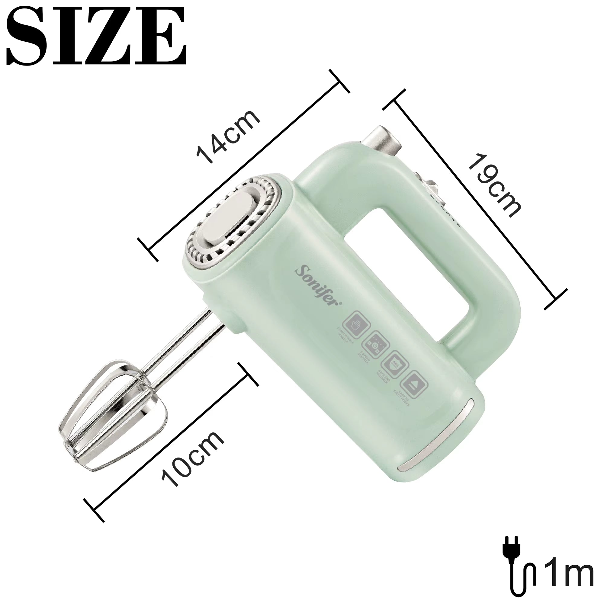 " Hand Mixer SF-7034 .Light Green Appearance, Fresh Color .New Food Grade High Strength ABS Materiel .5 Gears Sliding Adj