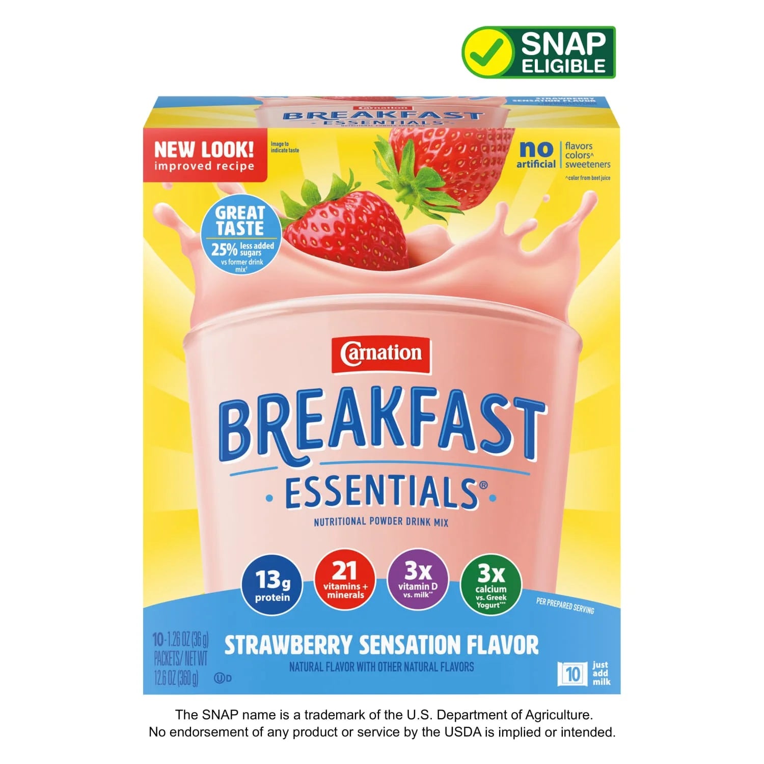 Powder Nutritional Shake Drink Mix Packets, Strawberry Sensation, 10 Count